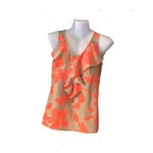 Y2K Whimsy Loft Top, Size XSP,Taupe W Orange Floral And Ruffle, Fairy